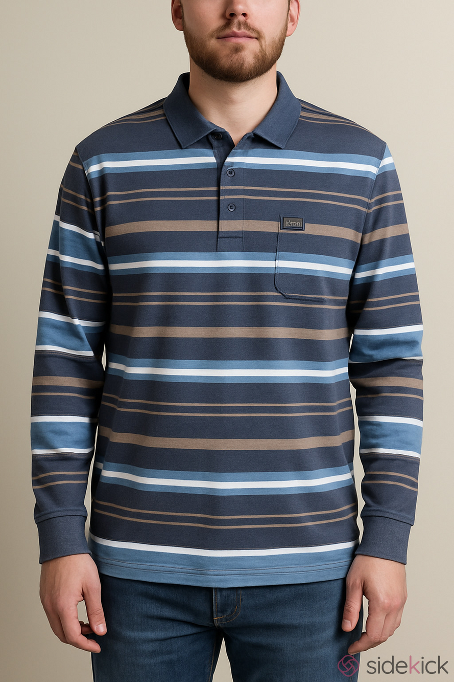Jeep Long Sleeve Polo Shirt 1/4 Button Stripes Size Large NWT